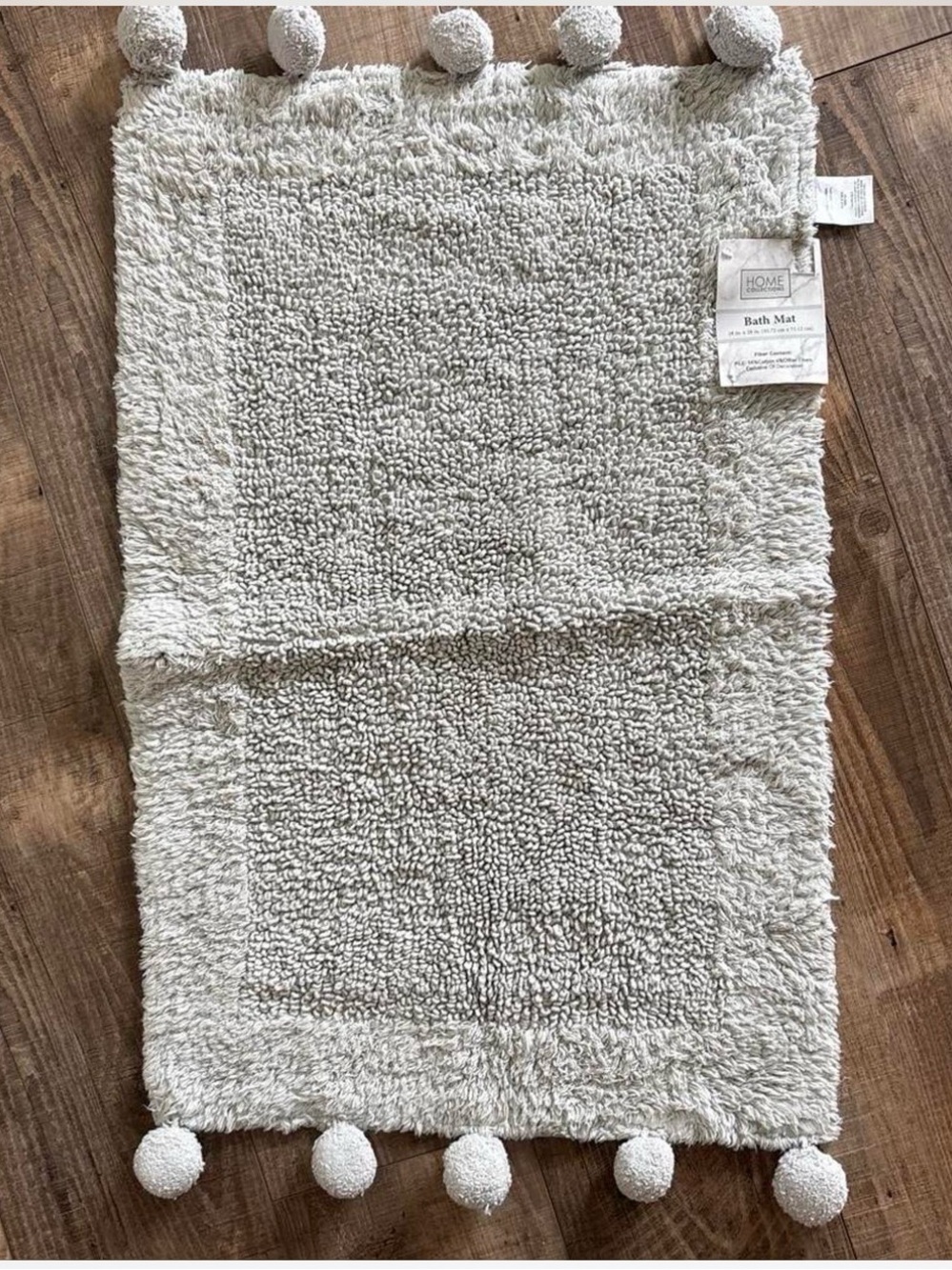 Home Collections Rectangle Bath Mat 28” Rug Pom Poms Light Grey